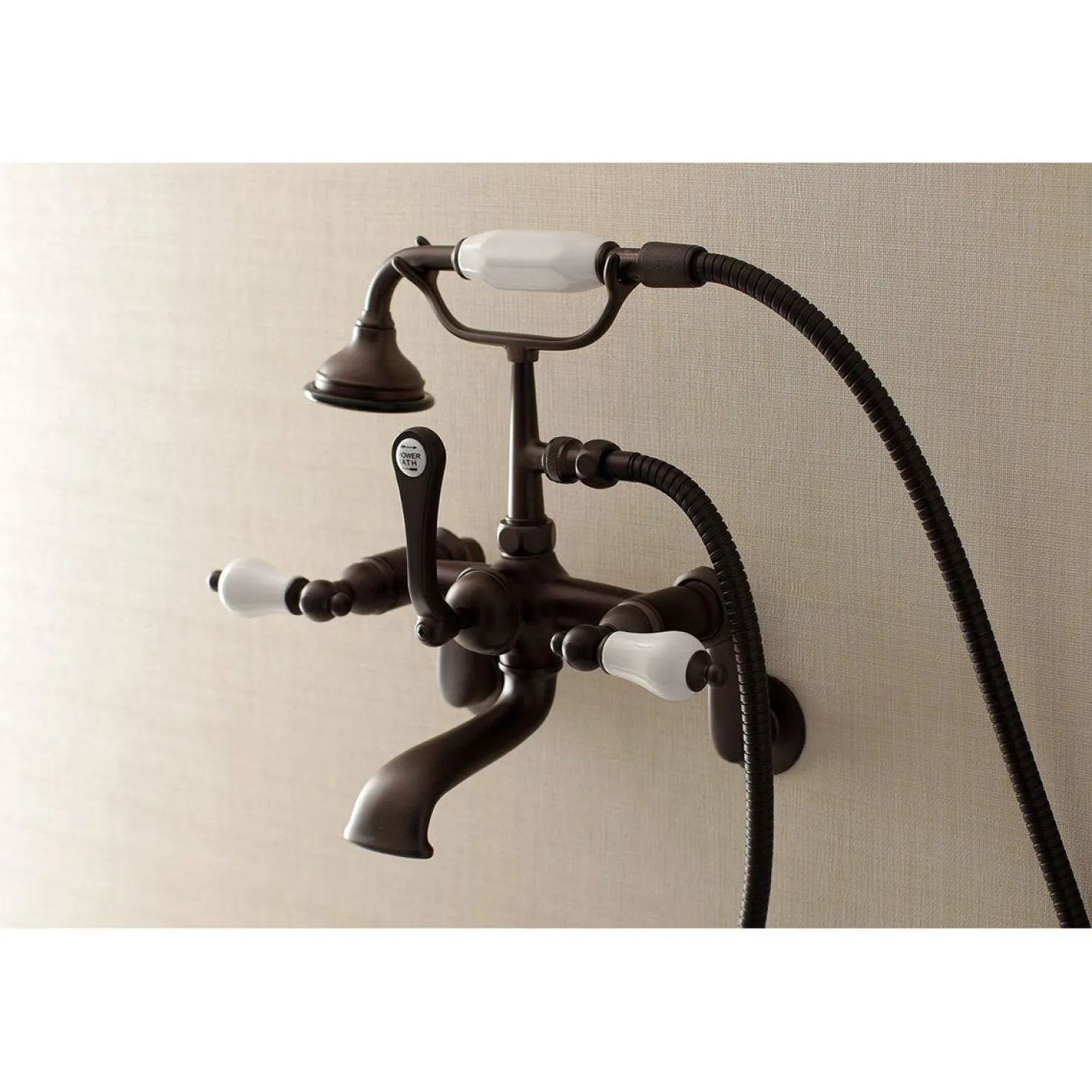 Kingston Brass Aqua Vintage Wall Mount Clawfoot Tub Faucet with Hand Shower