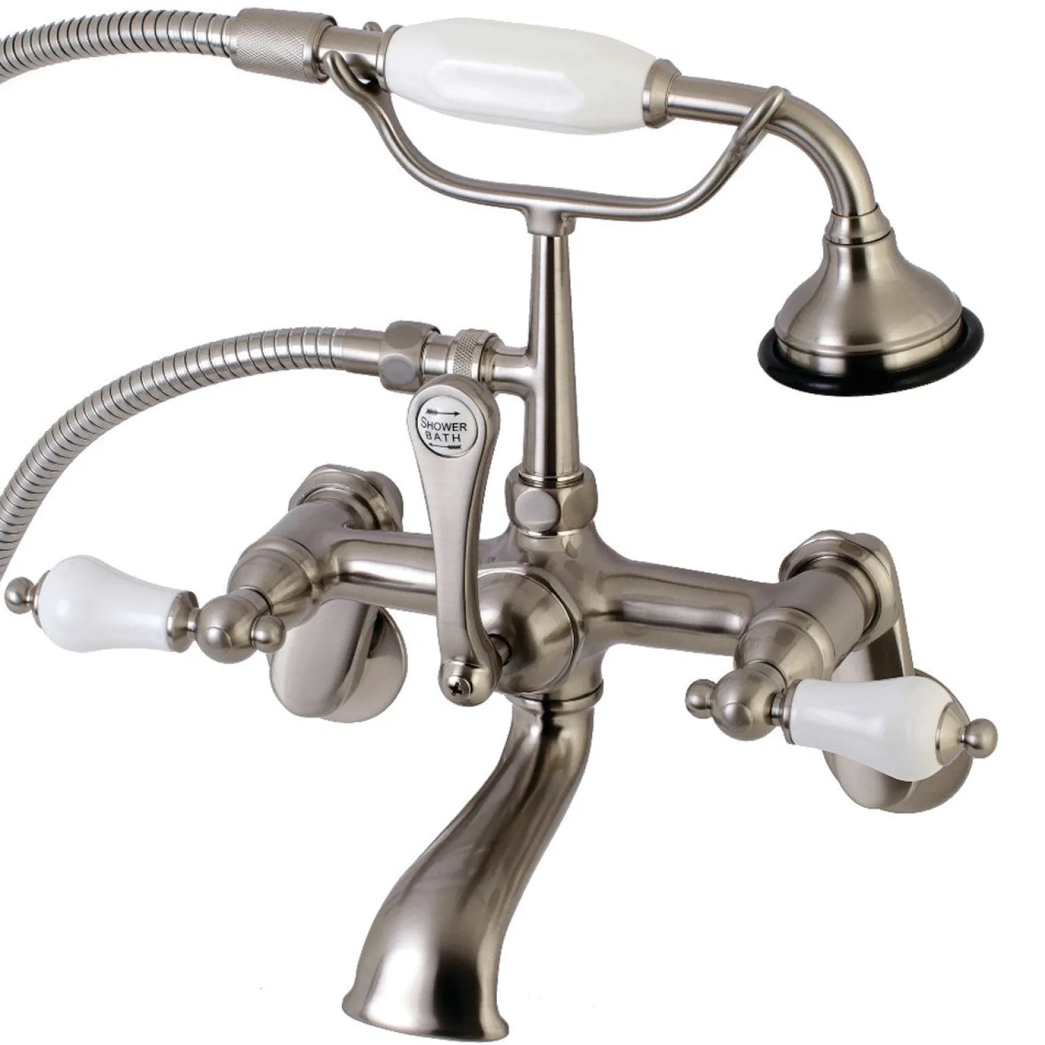 Kingston Brass Aqua Vintage Wall Mount Clawfoot Tub Faucet with Hand Shower
