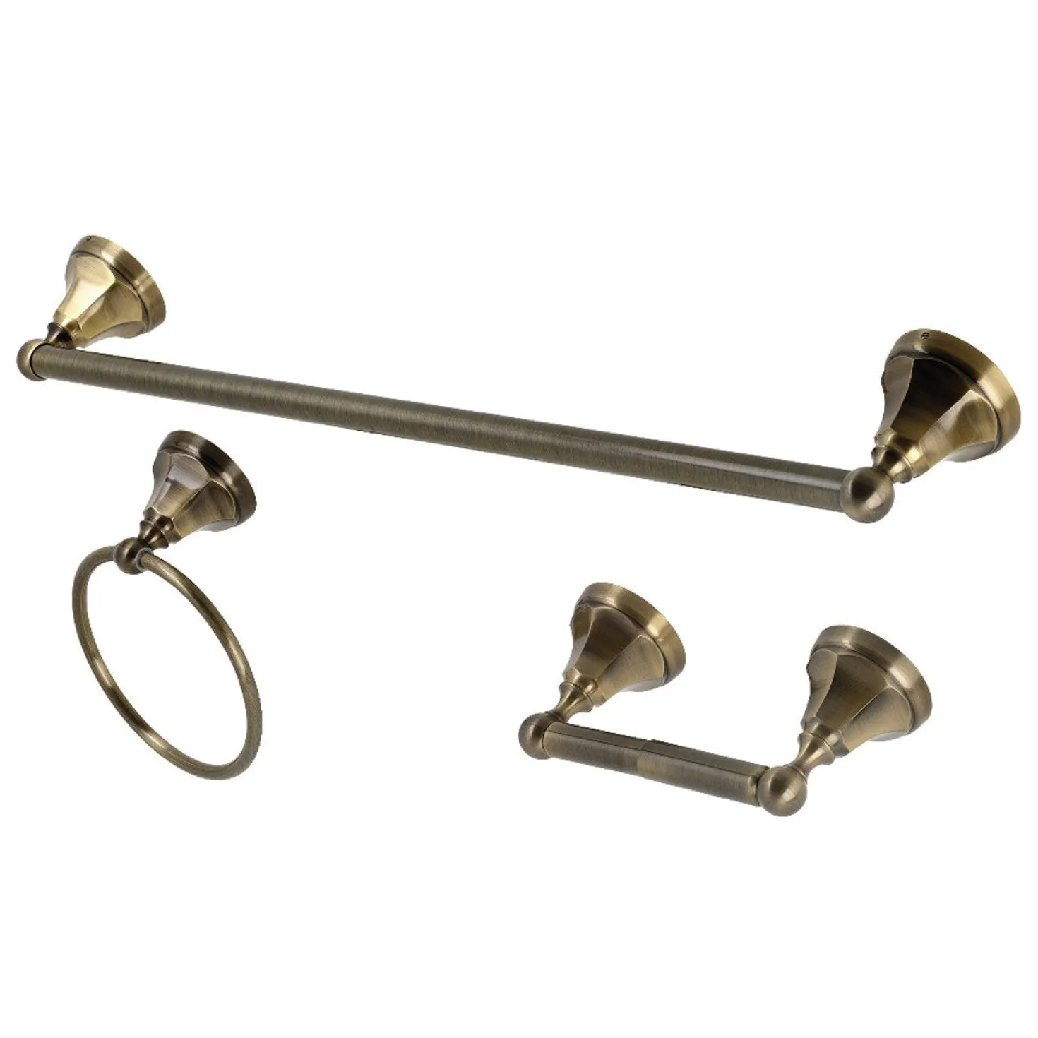 Kingston Brass BAK4181148AB Metropolitan 3-Piece Towel Bar Accessory Set in Antique Brass