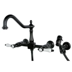 Kingston Brass Bel-Air 8-Inch Centerset Wall Mount Kitchen Faucet with Brass Sprayer