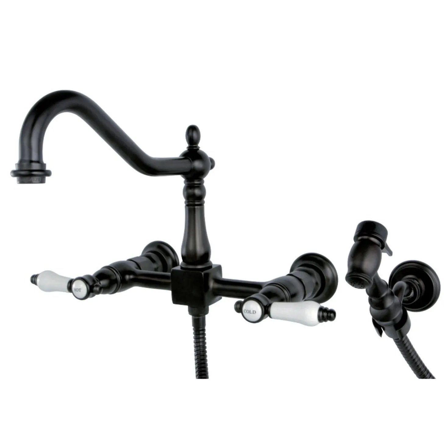 Kingston Brass Bel-Air 8-Inch Centerset Wall Mount Kitchen Faucet with Brass Sprayer