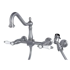 Kingston Brass Bel-Air 8-Inch Centerset Wall Mount Kitchen Faucet with Brass Sprayer