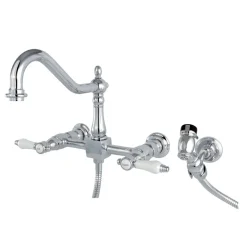 Kingston Brass Bel-Air 8-Inch Centerset Wall Mount Kitchen Faucet with Brass Sprayer