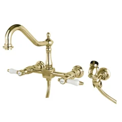 Kingston Brass Bel-Air 8-Inch Centerset Wall Mount Kitchen Faucet with Brass Sprayer