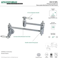 Kingston Brass Bel-Air Wall Mount Pot Filler Kitchen Faucet