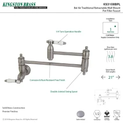 Kingston Brass Bel-Air Wall Mount Pot Filler Kitchen Faucet