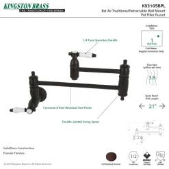 Kingston Brass Bel-Air Wall Mount Pot Filler Kitchen Faucet