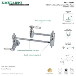 Kingston Brass Bel-Air Wall Mount Pot Filler Kitchen Faucet