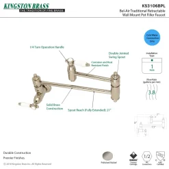 Kingston Brass Bel-Air Wall Mount Pot Filler Kitchen Faucet