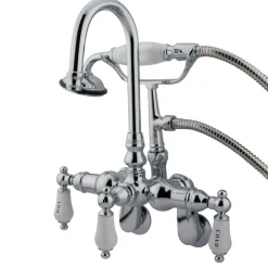 Kingston Brass CC304T1 Vintage 3-3/8" - 9" Adjustable Center Wall Mount Clawfoot Tub Filler with Hand Shower