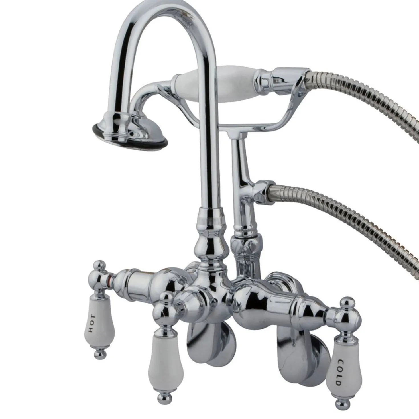 Kingston Brass CC304T1 Vintage 3-3/8" - 9" Adjustable Center Wall Mount Clawfoot Tub Filler with Hand Shower