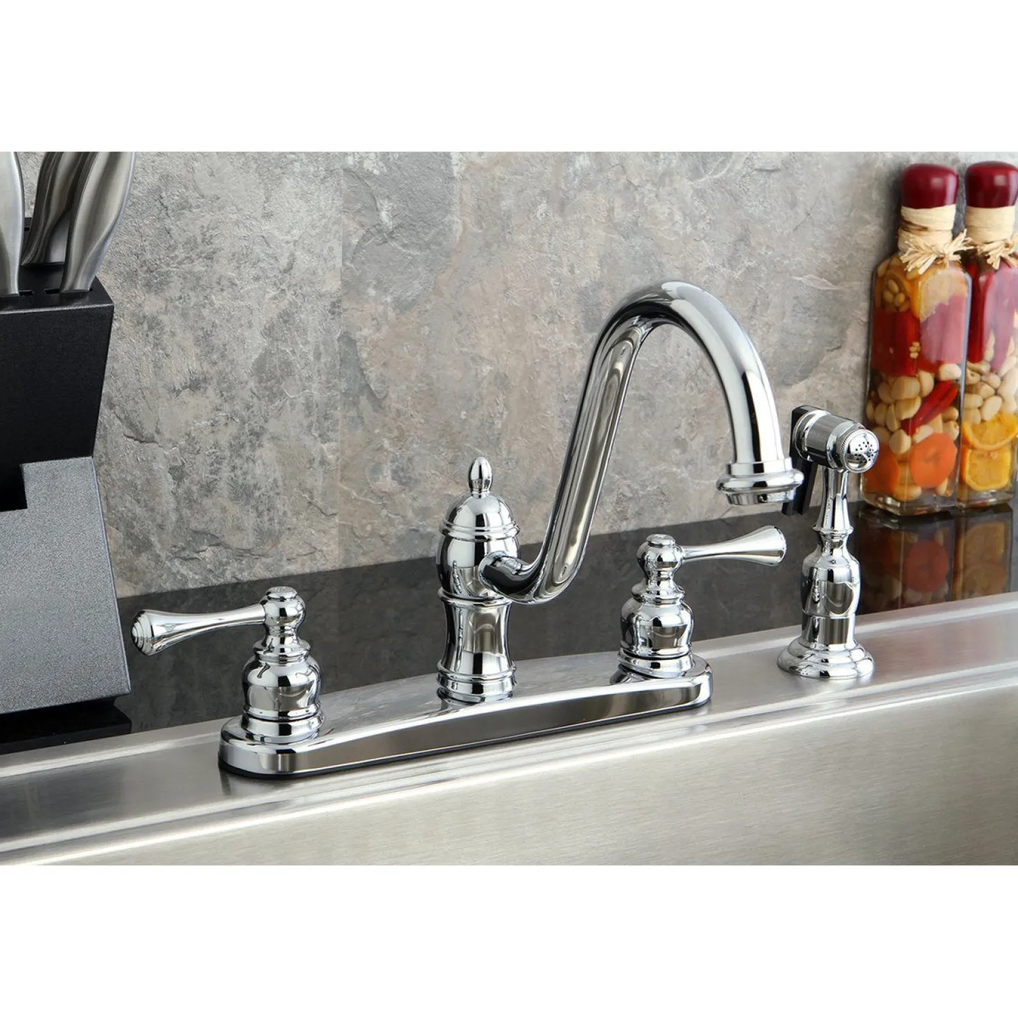 Kingston Brass 8" Centerset Kitchen Faucet with Side Sprayer