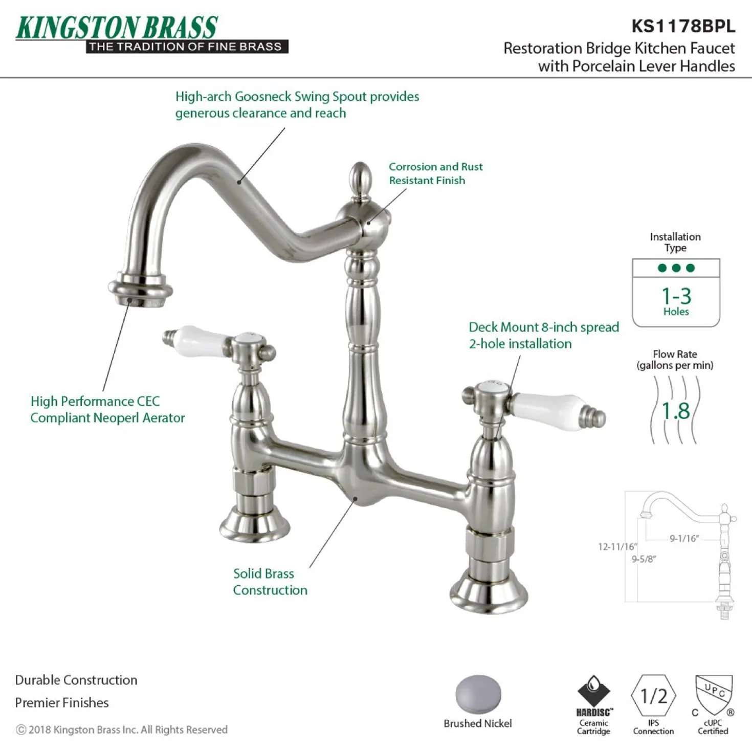 Kingston Brass 8" Centerset Kitchen Faucet Less Sprayer