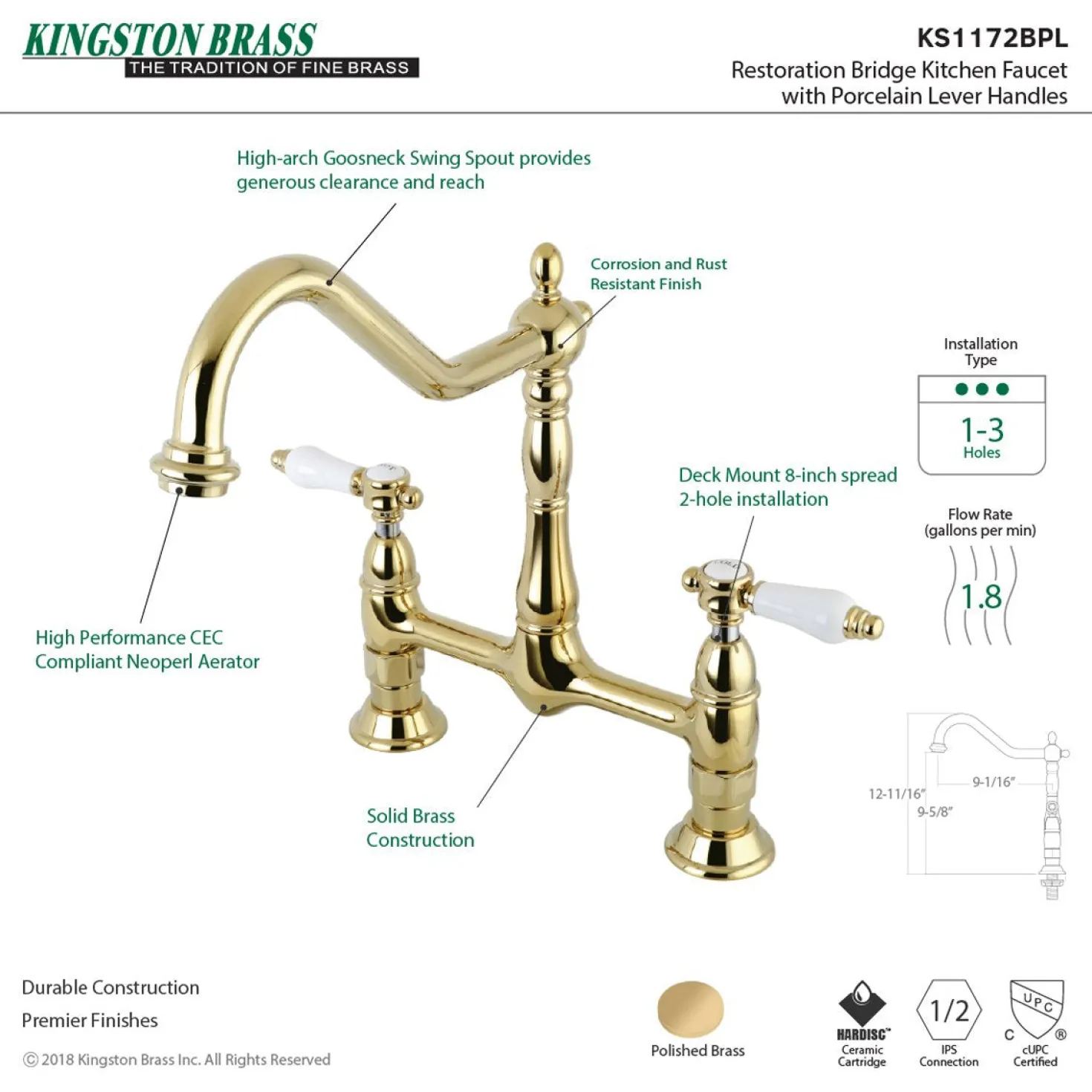 Kingston Brass 8" Centerset Kitchen Faucet Less Sprayer