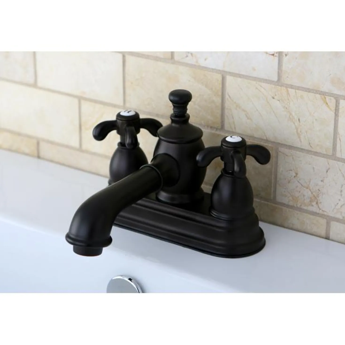 Kingston Brass 4" Centerset Lavatory Faucet with Heritage Spout and Metal Cross Handle