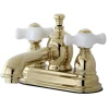 Kingston Brass 4" Centerset Lavatory Faucet with Heritage Spout and Porcelain Cross Handle