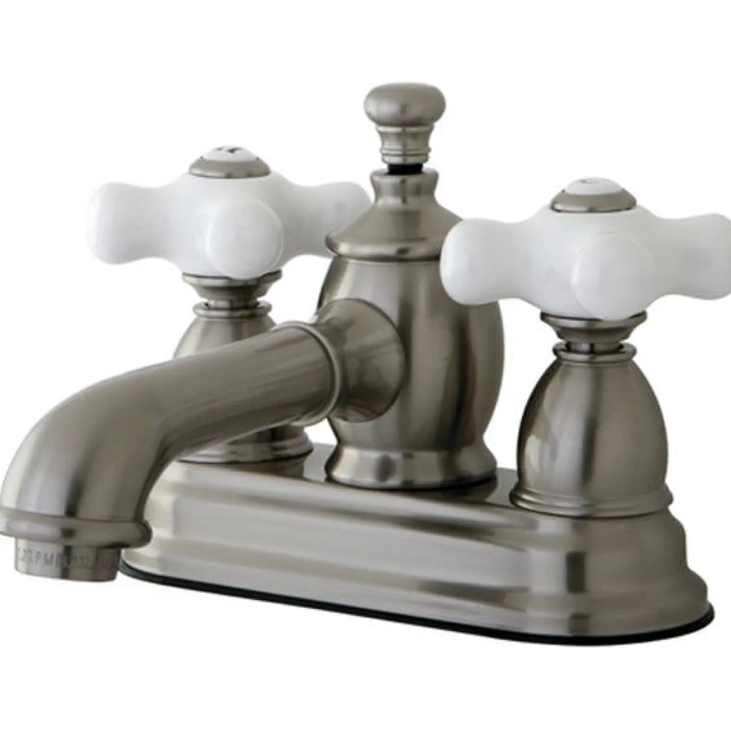 Kingston Brass 4" Centerset Lavatory Faucet with Heritage Spout and Porcelain Cross Handle