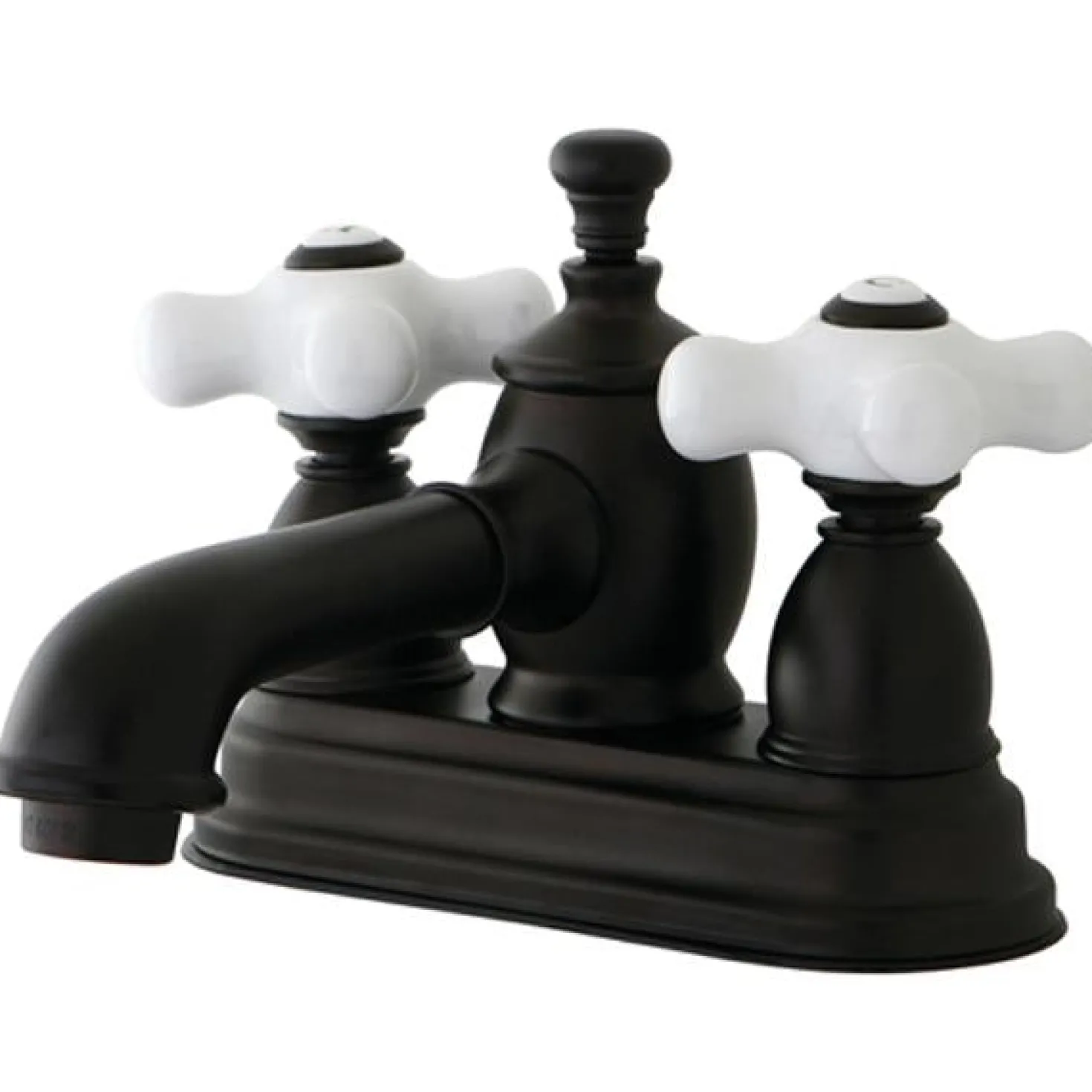 Kingston Brass 4" Centerset Lavatory Faucet with Heritage Spout and Porcelain Cross Handle