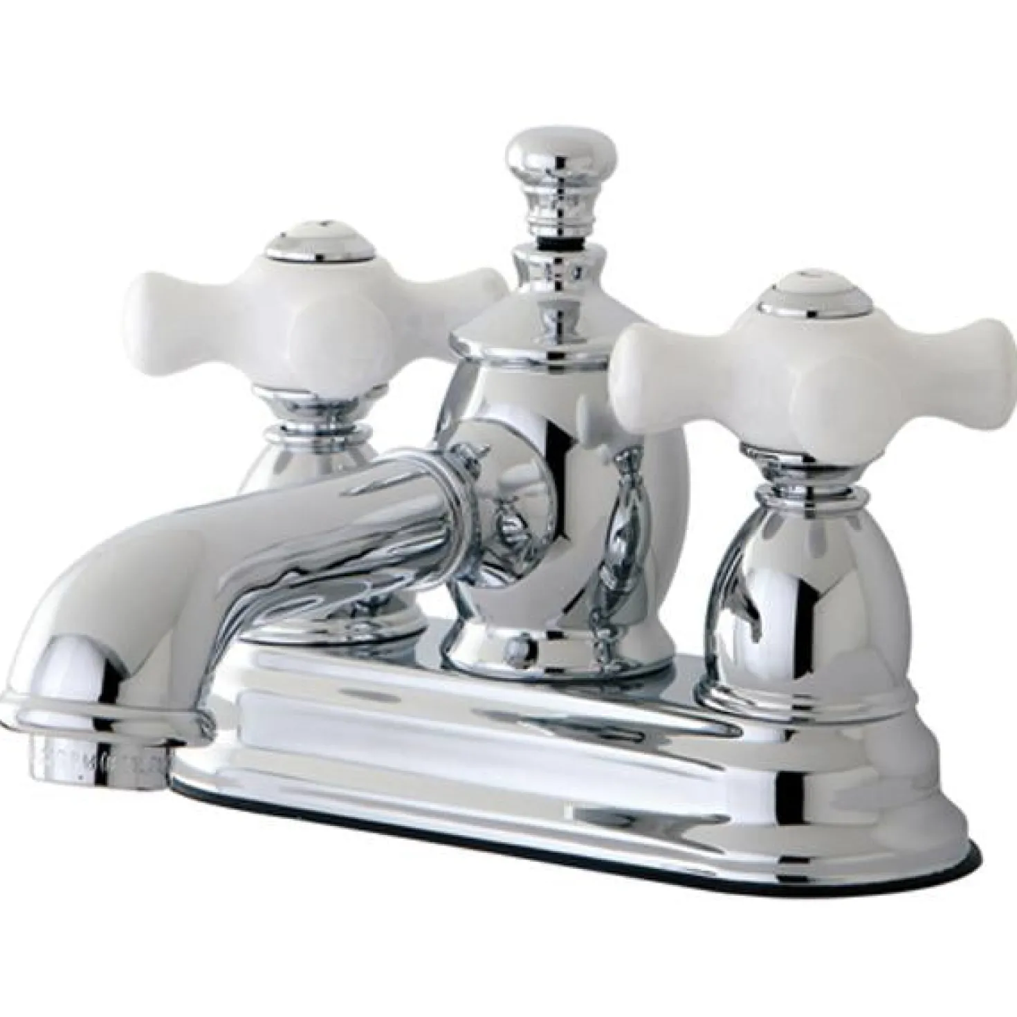 Kingston Brass 4" Centerset Lavatory Faucet with Heritage Spout and Porcelain Cross Handle