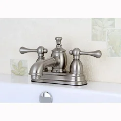 Kingston Brass 4" Centerset Lavatory Faucet with Heritage Spout and Metal Lever Handle