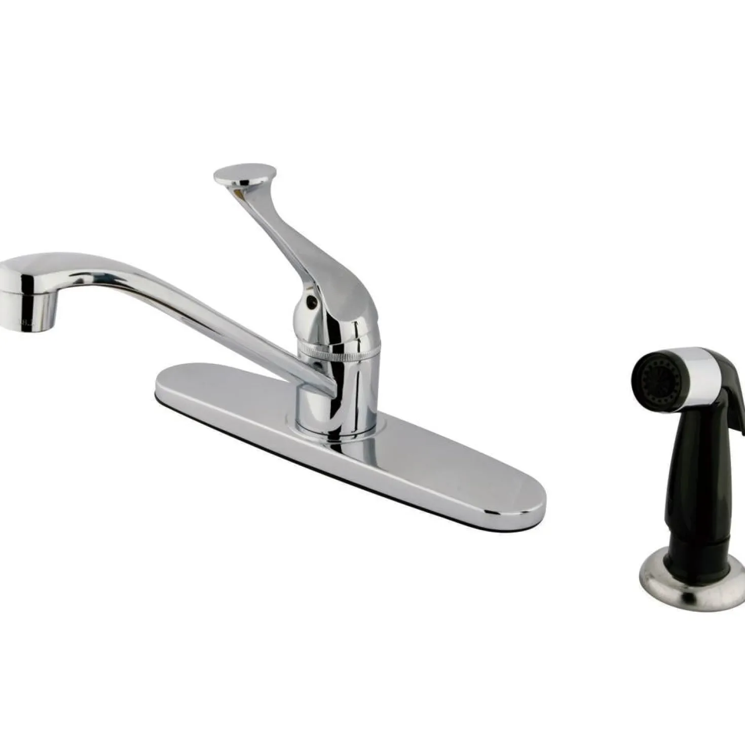 Kingston Brass Chatham Single Handle Kitchen Faucet with Black Sprayer in Polished Chrome