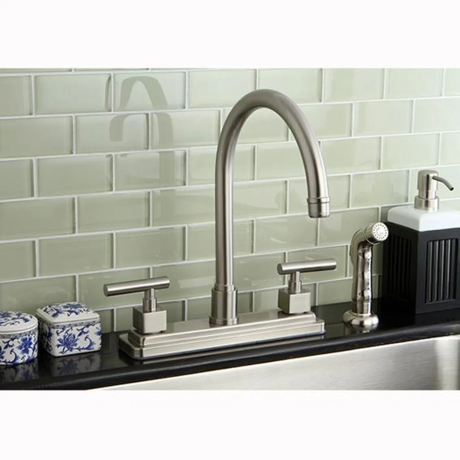 Kingston Brass Claremont Double Handle 8" Kitchen Faucet with Non-Metallic Sprayer