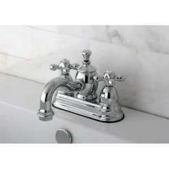 Kingston Brass Classic 4" Centerset Lavatory Faucet with Heritage Spout and Metal Cross Handle