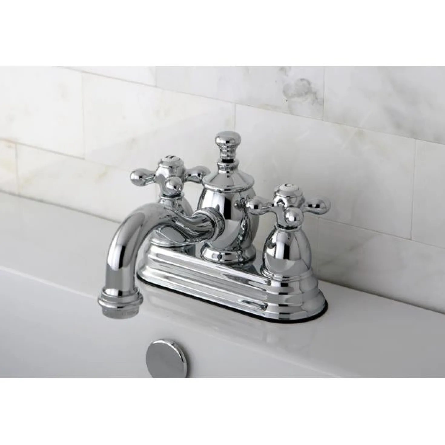 Kingston Brass Classic 4" Centerset Lavatory Faucet with Heritage Spout and Metal Cross Handle