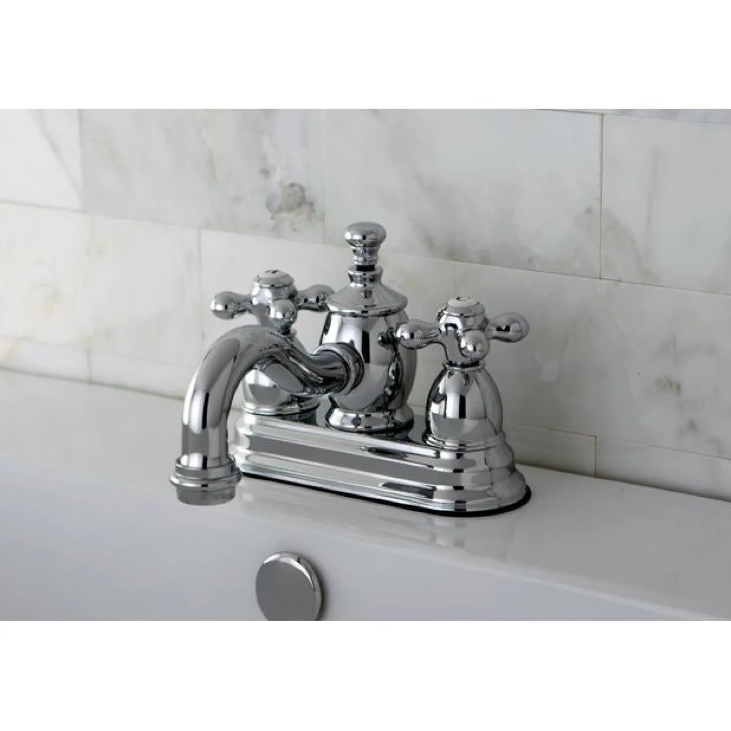 Kingston Brass Classic 4" Centerset Lavatory Faucet with Heritage Spout and Metal Cross Handle