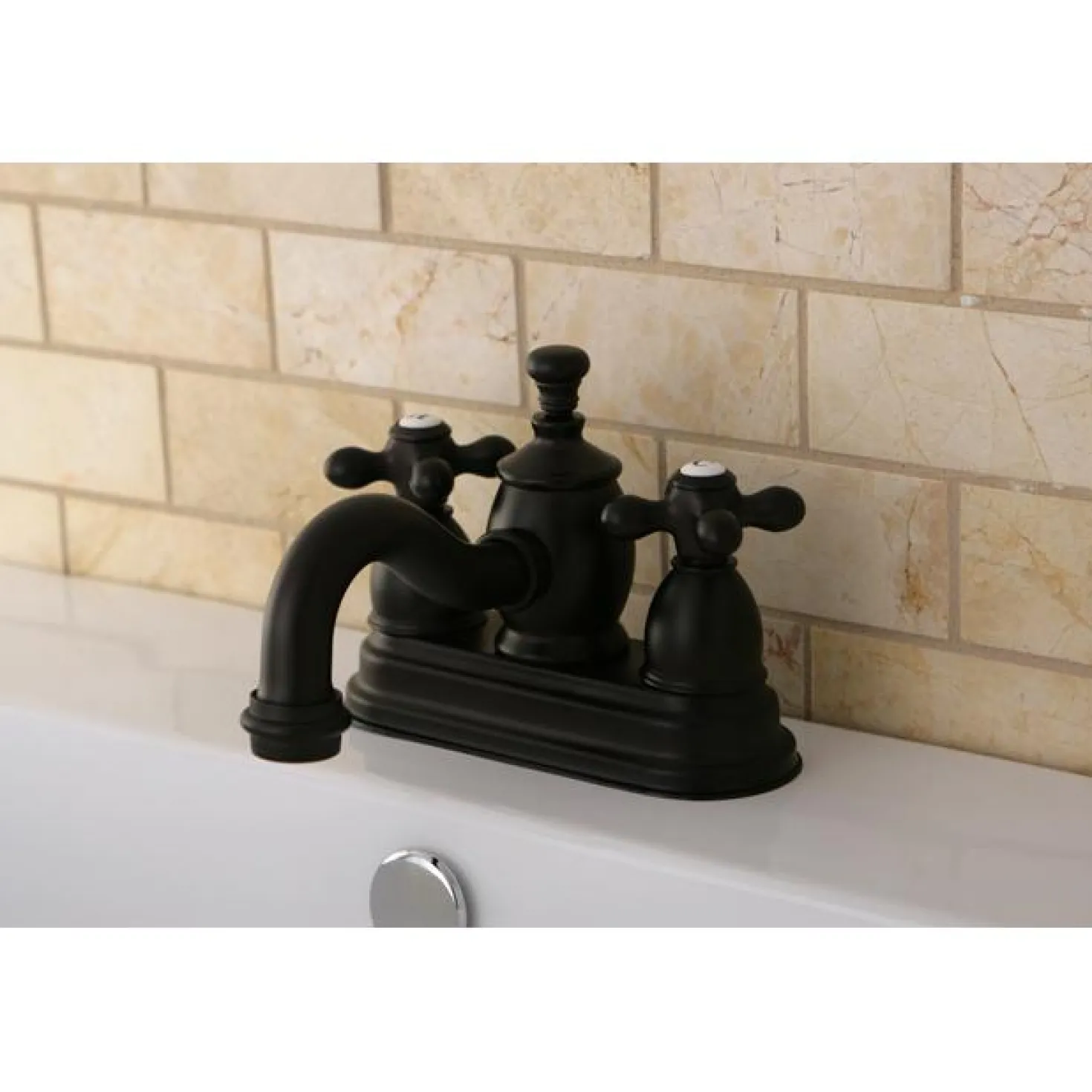 Kingston Brass Classic 4" Centerset Lavatory Faucet with Heritage Spout and Metal Cross Handle