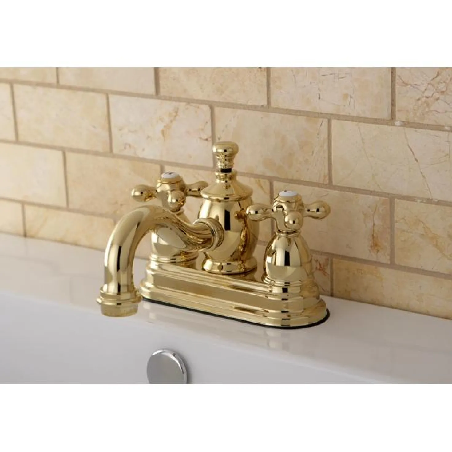 Kingston Brass Classic 4" Centerset Lavatory Faucet with Heritage Spout and Metal Cross Handle