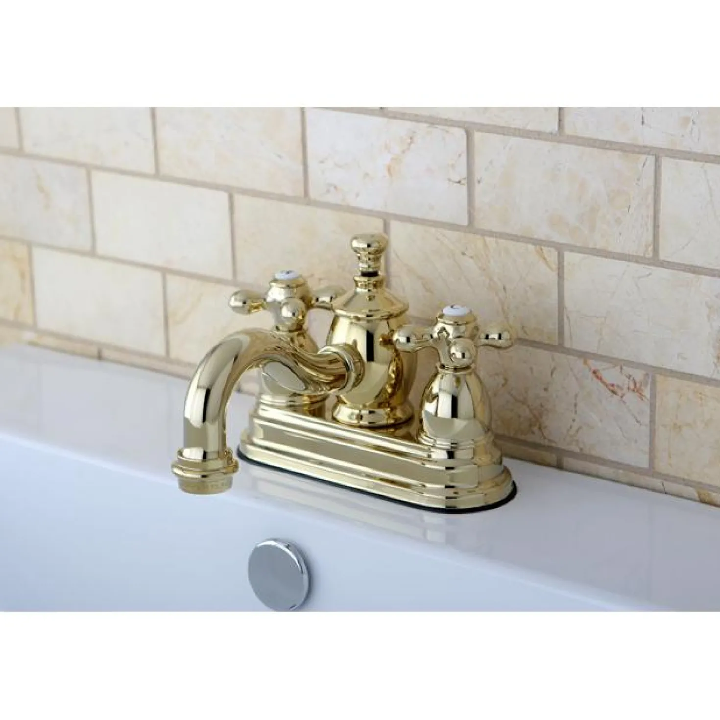 Kingston Brass Classic 4" Centerset Lavatory Faucet with Heritage Spout and Metal Cross Handle