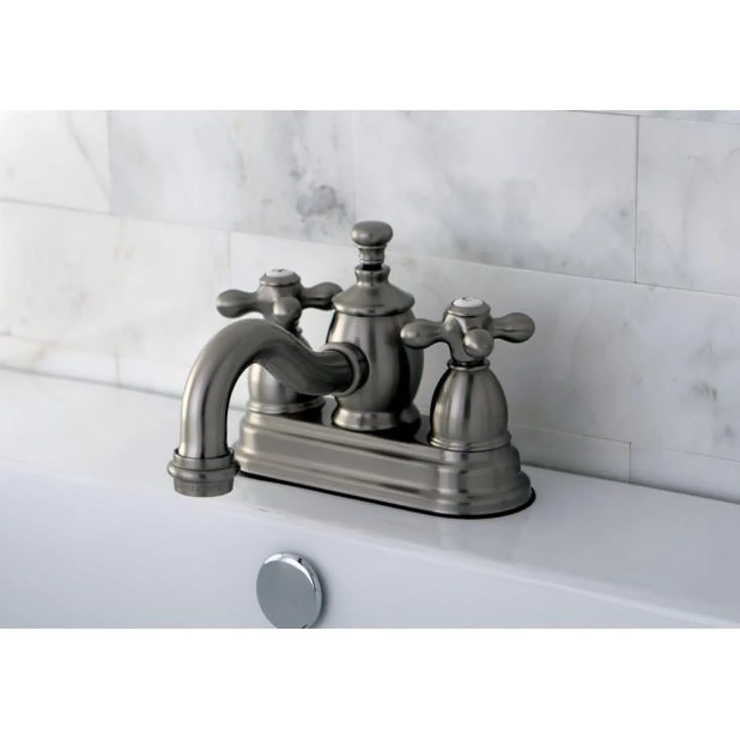Kingston Brass Classic 4" Centerset Lavatory Faucet with Heritage Spout and Metal Cross Handle