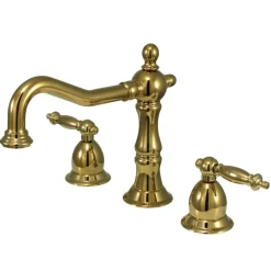 Kingston Brass Classic Heritage Two Handle Deck Mount 8" to 14" Widespread Lavatory Faucet with Brass Pop-up