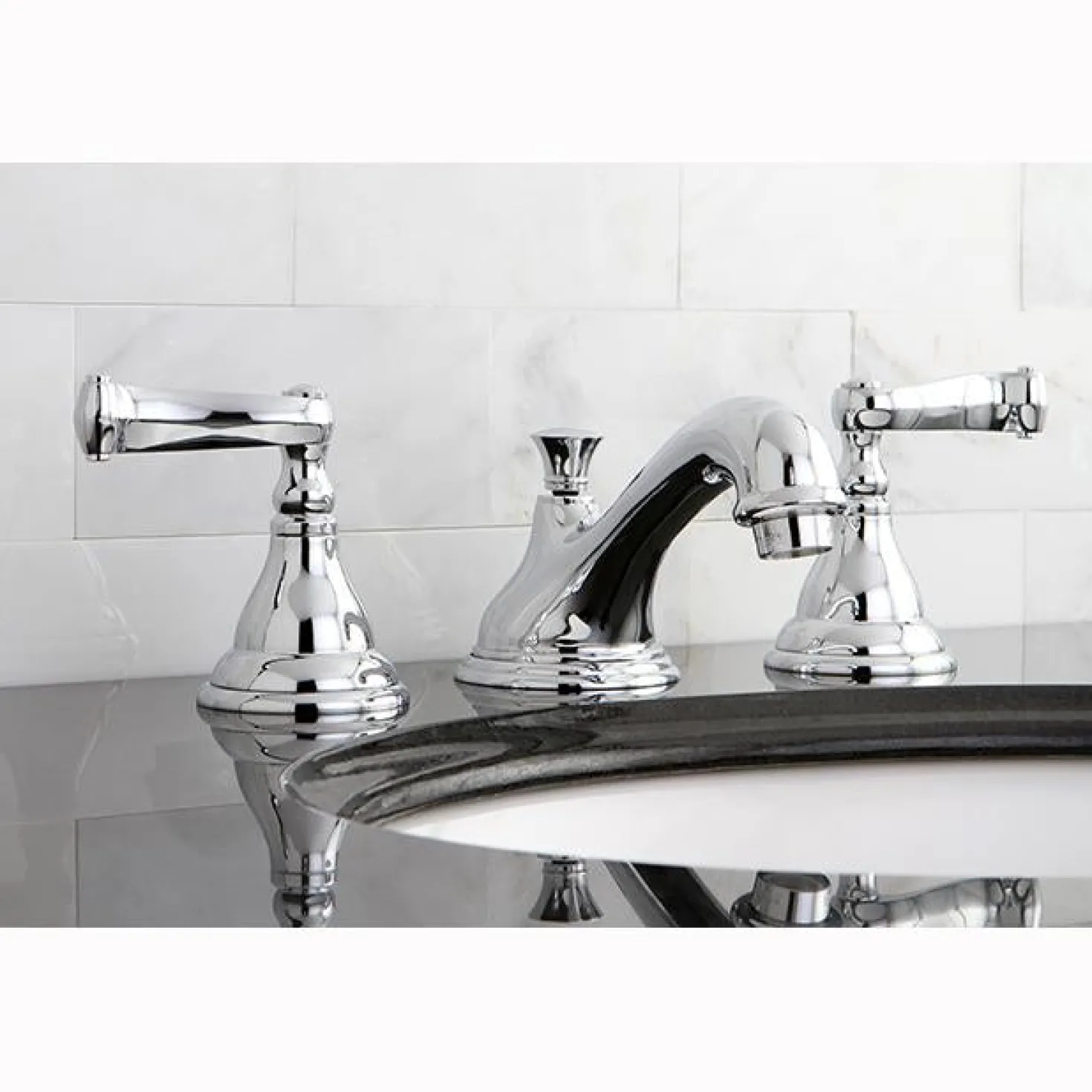 Kingston Brass Classic Royale 8" to 16" Widespread Two Handle Lavatory Faucet with Brass Pop-up