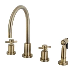 Kingston Brass Concord Deck Mount 8-Inch Widespread Kitchen Faucet with Brass Sprayer