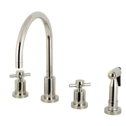 Kingston Brass Concord Deck Mount 8-Inch Widespread Kitchen Faucet with Brass Sprayer