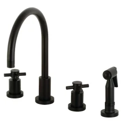 Kingston Brass Concord Deck Mount 8-Inch Widespread Kitchen Faucet with Brass Sprayer