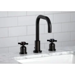 Kingston Brass Concord Deck Mount Widespread Bathroom Faucet with Brass Pop-Up