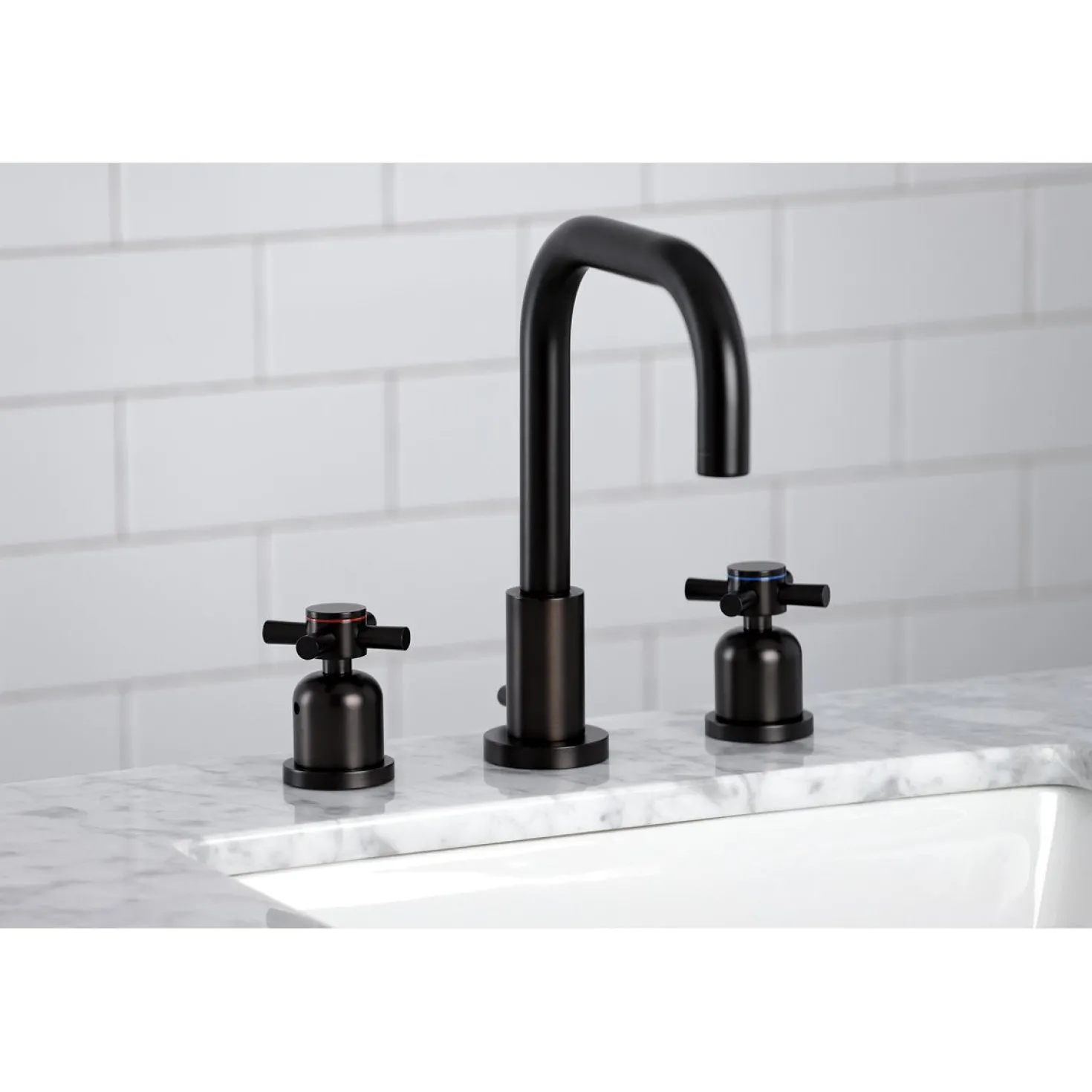 Kingston Brass Concord Deck Mount Widespread Bathroom Faucet with Brass Pop-Up