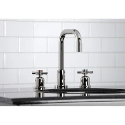Kingston Brass Concord Deck Mount Widespread Bathroom Faucet with Brass Pop-Up