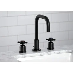 Kingston Brass Concord Deck Mount Widespread Bathroom Faucet with Brass Pop-Up