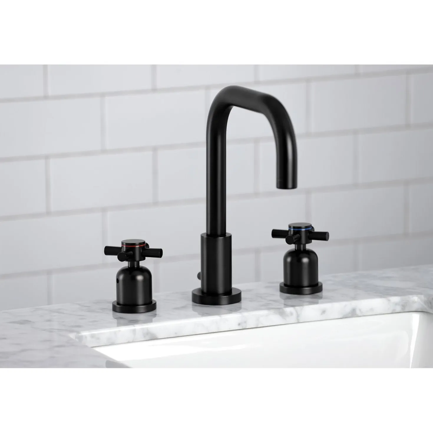 Kingston Brass Concord Deck Mount Widespread Bathroom Faucet with Brass Pop-Up