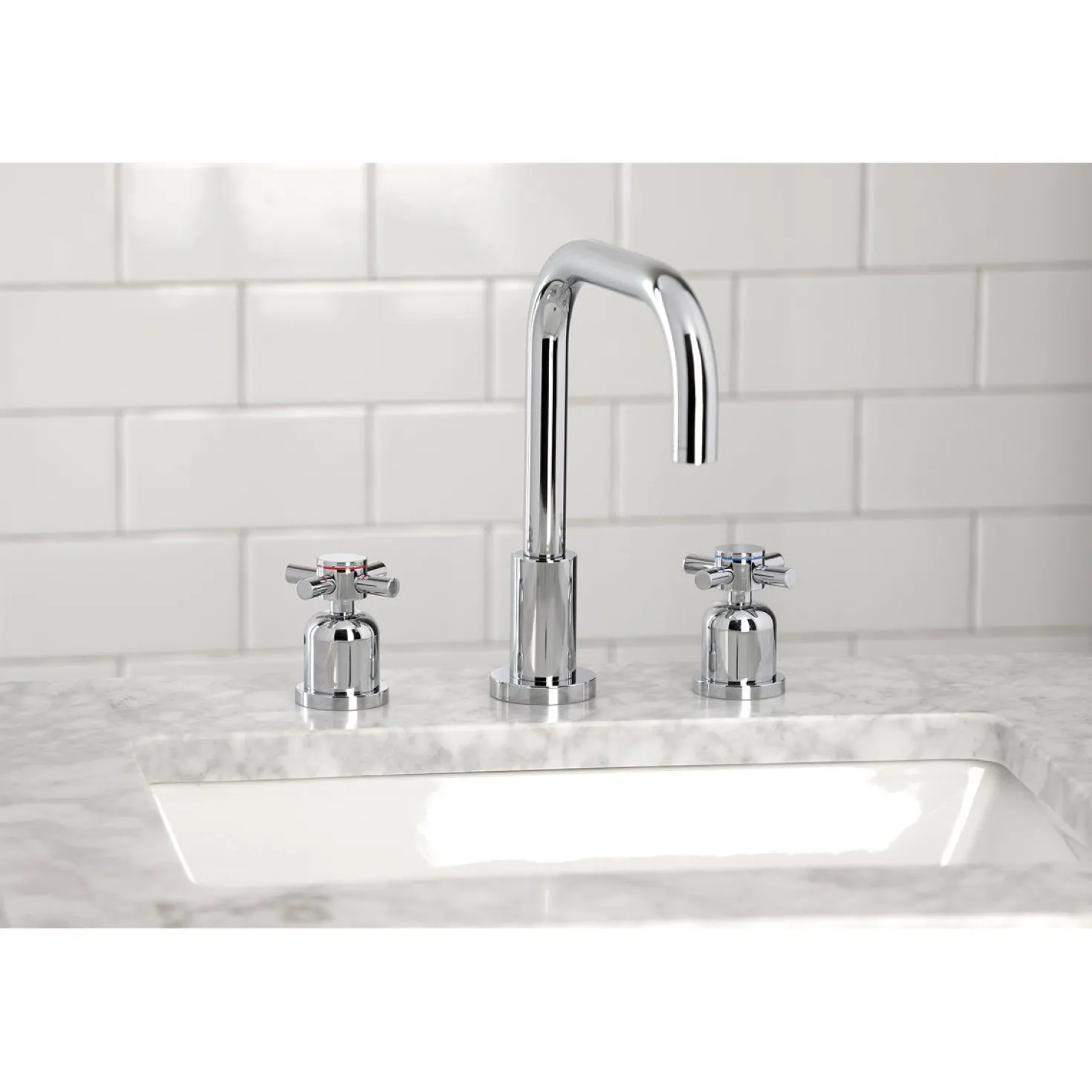 Kingston Brass Concord Deck Mount Widespread Bathroom Faucet with Brass Pop-Up