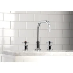 Kingston Brass Concord Deck Mount Widespread Bathroom Faucet with Brass Pop-Up