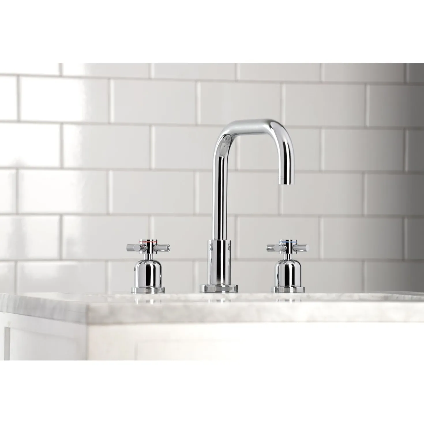 Kingston Brass Concord Deck Mount Widespread Bathroom Faucet with Brass Pop-Up