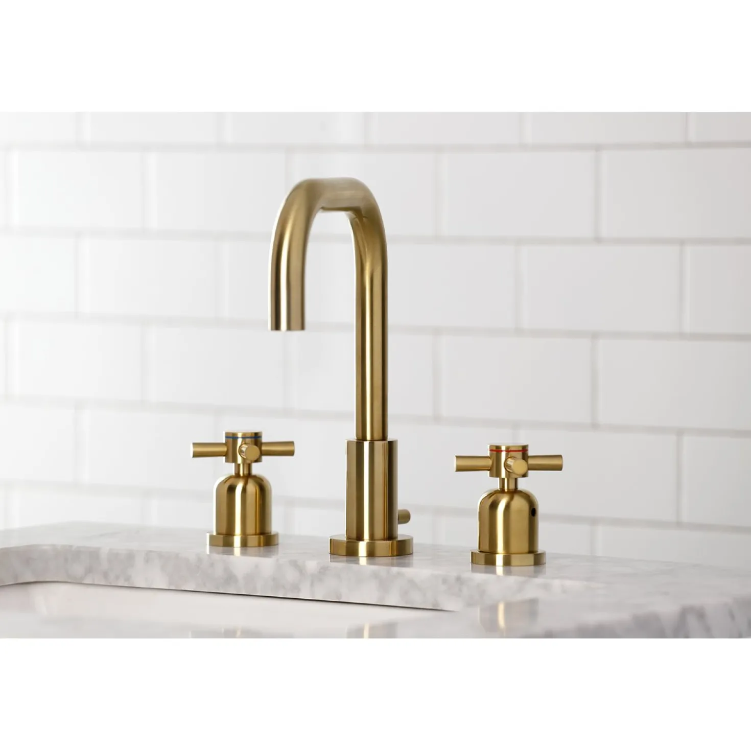Kingston Brass Concord Deck Mount Widespread Bathroom Faucet with Brass Pop-Up