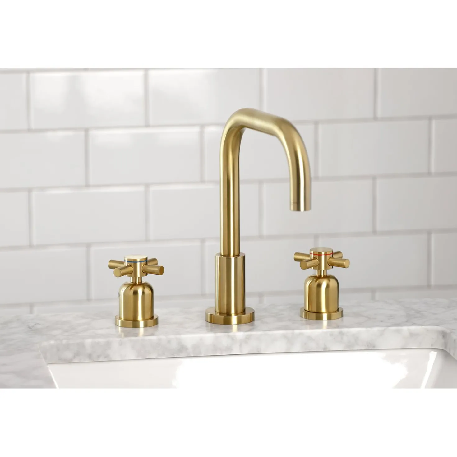 Kingston Brass Concord Deck Mount Widespread Bathroom Faucet with Brass Pop-Up