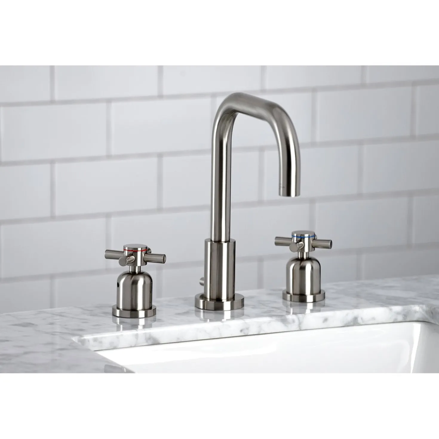 Kingston Brass Concord Deck Mount Widespread Bathroom Faucet with Brass Pop-Up