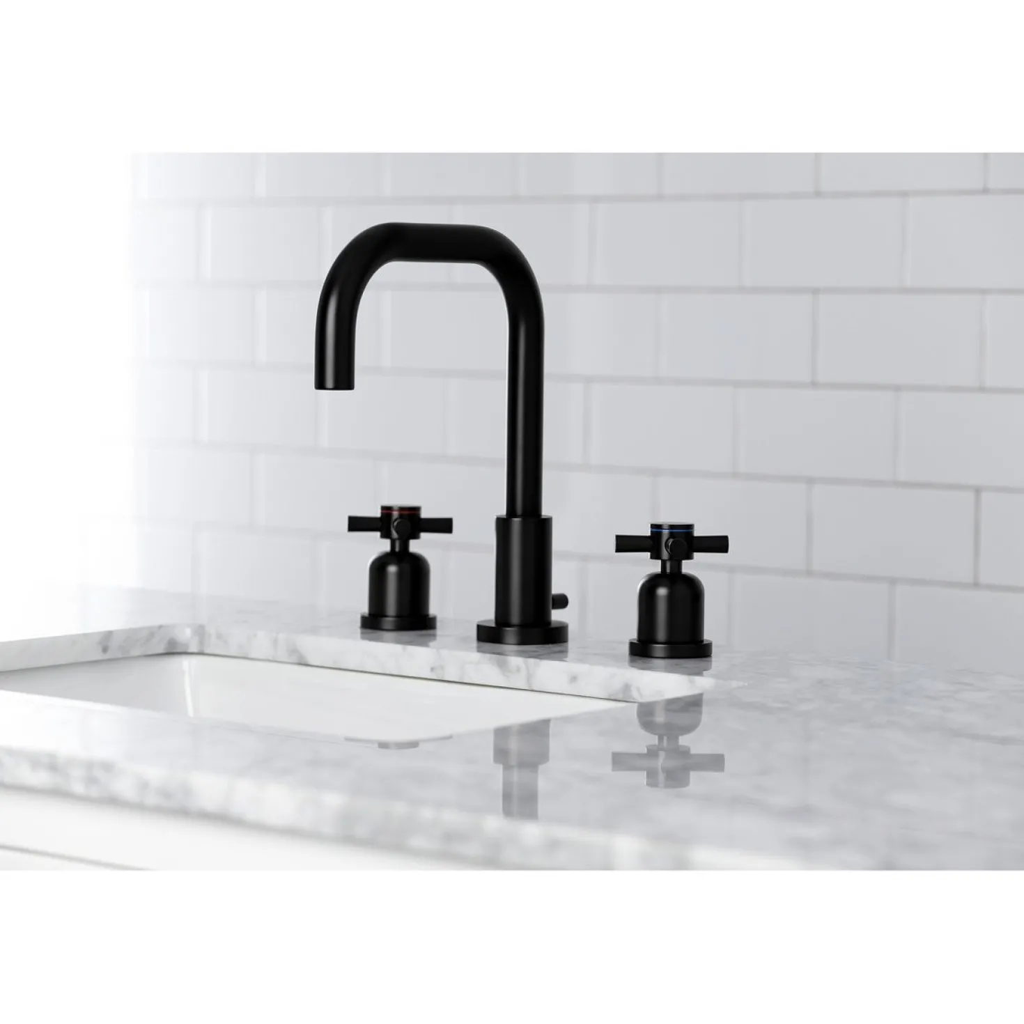 Kingston Brass Concord Deck Mount Widespread Bathroom Faucet with Brass Pop-Up